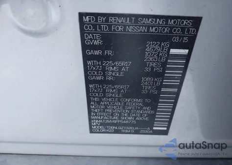 2015 Nissan Rogue Sv from USA, damaged, VIN KNMAT2MV6FP548775